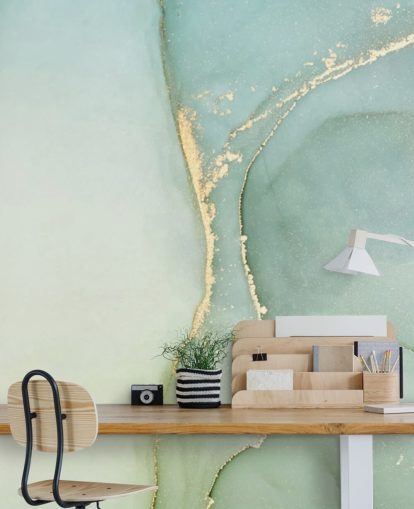 ljusgrön anpassningsbar marmor tapetväggmålning kallad Light Teal Green Marble för kök och badrum