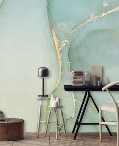 vaaleanvihreä muokattava marmoritapetti seinämaalaus nimeltä Light Teal Green Marble keittiöihin ja kylpyhuoneisiin