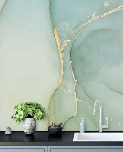 papier peint en marbre personnalisable vert clair appelé Light Teal Green Marble pour les cuisines et les salles de bain