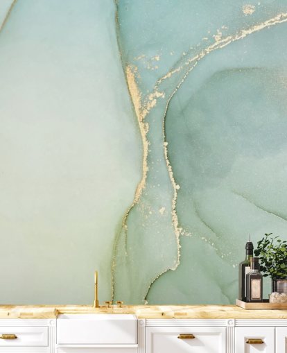mural de papel de parede de mármore personalizável verde claro chamado Light Teal Green Marble para cozinhas e banheiros