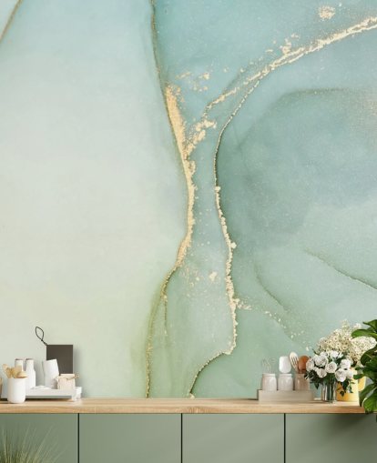 lichtgroene aanpasbare marmeren behangmuurschildering genaamd Light Teal Green Marble voor keukens en badkamers