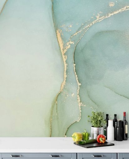 light green customizable marble wallpaper mural called Light Teal Green Marble for kitchens and bathrooms