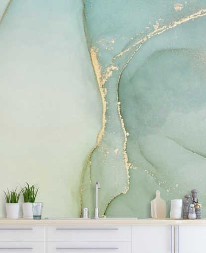 hellgrüne, personalisierbare Marmortapete namens Light Teal Green Marble für Küchen und Badezimmer