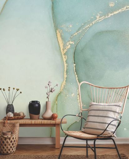 lysegrønn tilpassbar marmor tapet veggmaleri kalt Light Teal Green Marble for kjøkken og bad