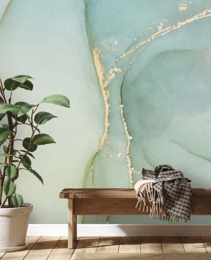 lysegrøn tilpassbar marmor tapet vægmaleri kaldet Light Teal Green Marble til køkkener og badeværelser