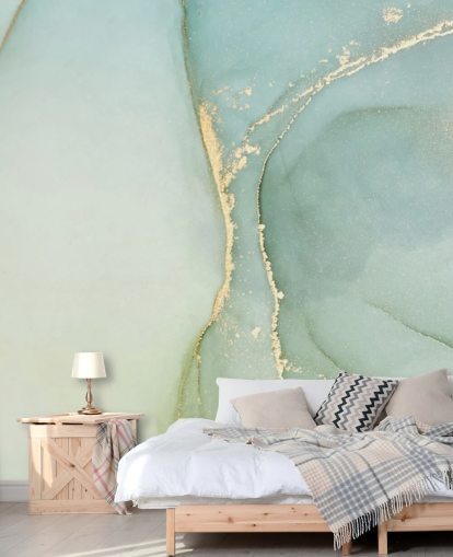 light green customisable marble wallpaper mural called Light Teal Green Marble for kitchens and bathrooms