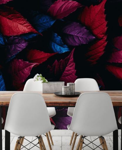 Papel Pintado Hojas Rojas, Moradas y Azules Papel Pintado Hojas Rojas, Moradas y Azules