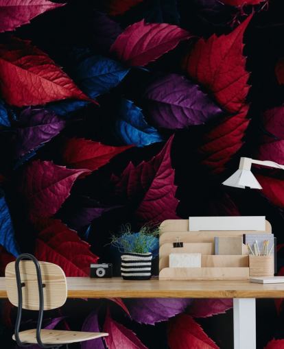 Red, Purple and Blue Leaf Wallpaper
