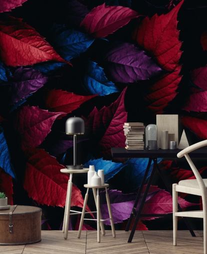 Red, Purple and Blue Leaf Wallpaper