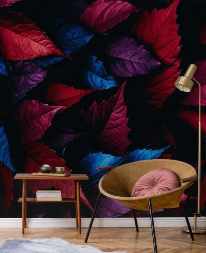 Red, Purple and Blue Leaf Wallpaper
