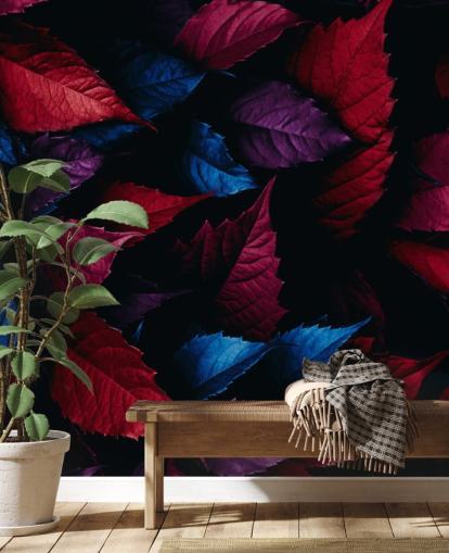 Red, Purple and Blue Leaf Wallpaper