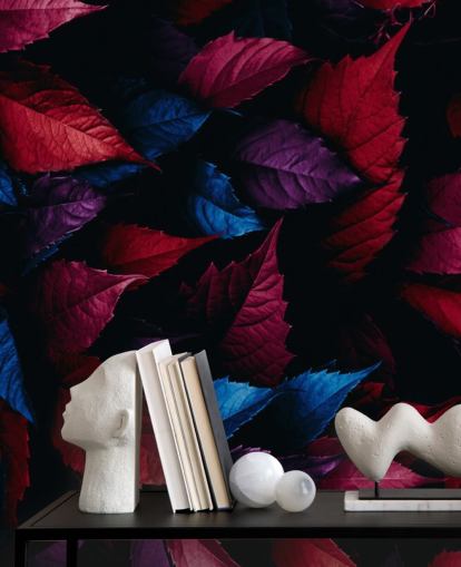 Red, Purple and Blue Leaf Wallpaper