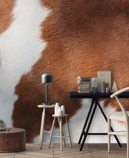 Bruine en witte koeienprint muurschildering