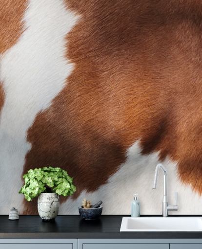 Brown and White Cow Print Mural