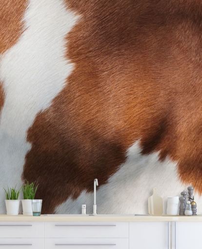 Mural Estampado vaca marrón y blanca