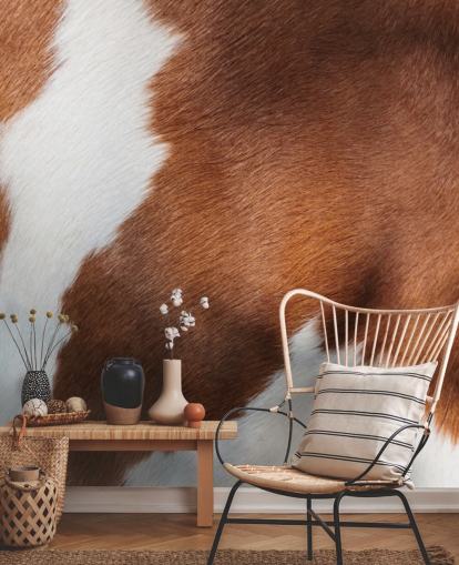 Brown and White Cow Print Mural