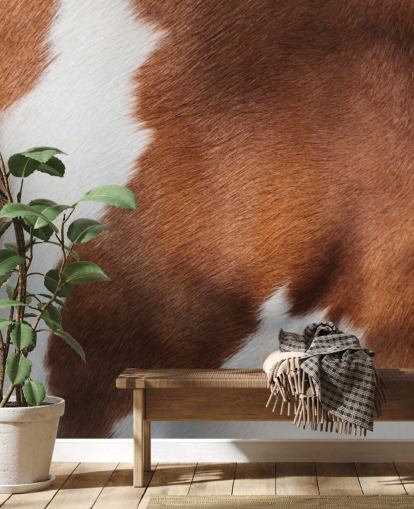 Mural Estampado vaca marrón y blanca