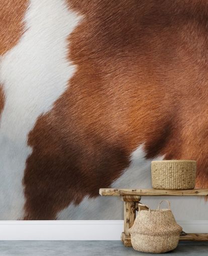 Brown and White Cow Print Mural