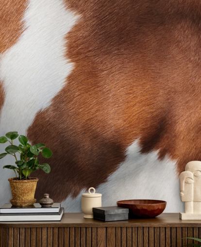 Brown and White Cow Print Mural