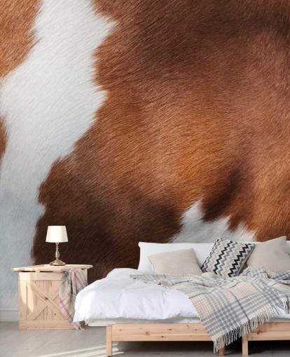 Bruine en witte koeienprint muurschildering