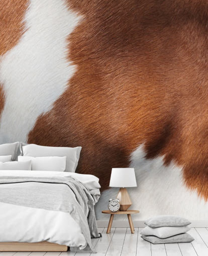 Bruine en witte koeienprint muurschildering