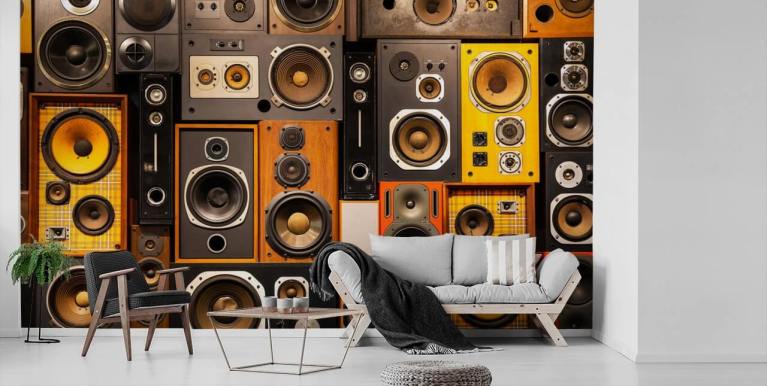 Many different speakers in the abstract music wallpaper