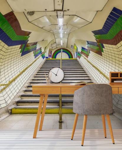 Decorazione murale 3D con tunnel blu, rosso e verde