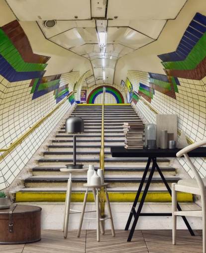 3D Blå, Rød og Grøn Tunnel Mural