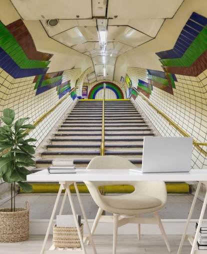 3D Blue, Red and Green Tunnel Mural