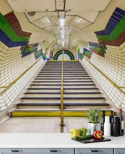 Decorazione murale 3D con tunnel blu, rosso e verde