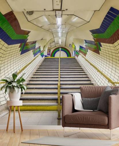 3D Blue, Red and Green Tunnel Mural