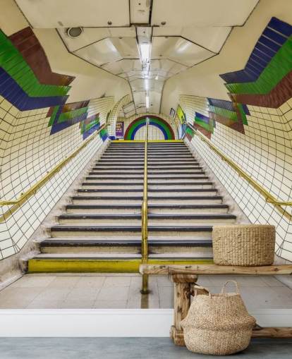 3D Blue, Red and Green Tunnel Mural