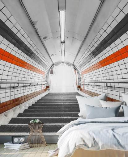 Orange and Black Tunnel Wall Mural