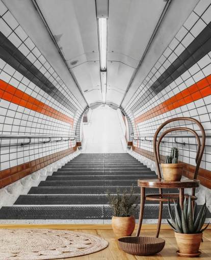 Decorazione murale con tunnel arancione e nero