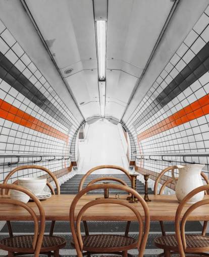 Decorazione murale con tunnel arancione e nero