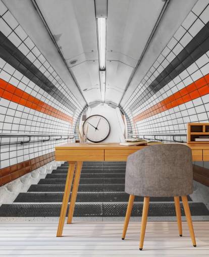 Orange and Black Tunnel Wall Mural