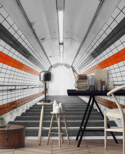 Orange and Black Tunnel Wall Mural