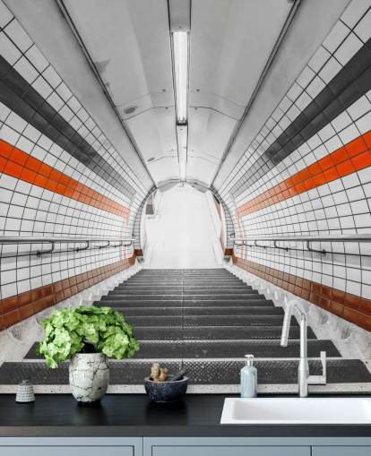 Orangefarbener und schwarzer Tunnel Fototapete