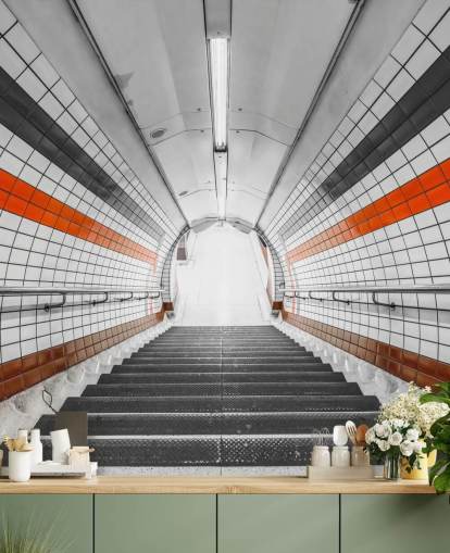 Orange and Black Tunnel Wall Mural