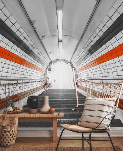 Orange and Black Tunnel Wall Mural