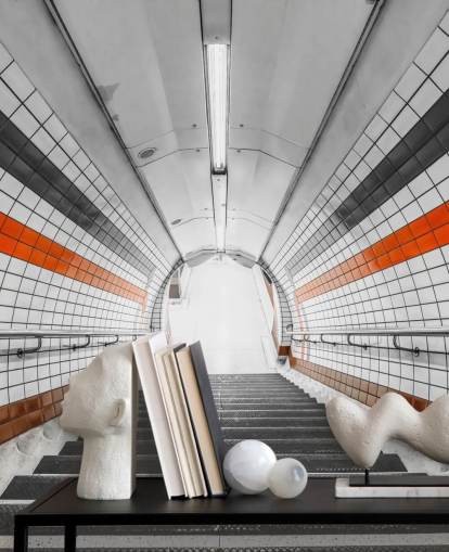 Orangefarbener und schwarzer Tunnel Fototapete