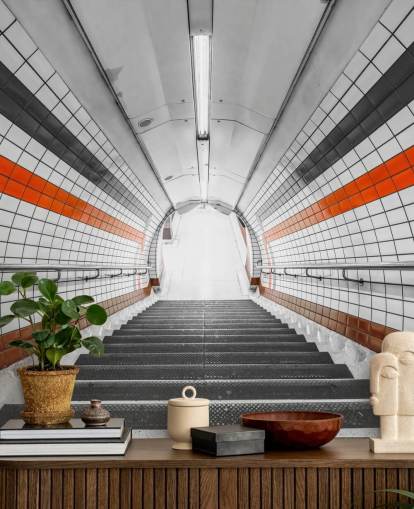 Décoration murale tunnel orange et noir