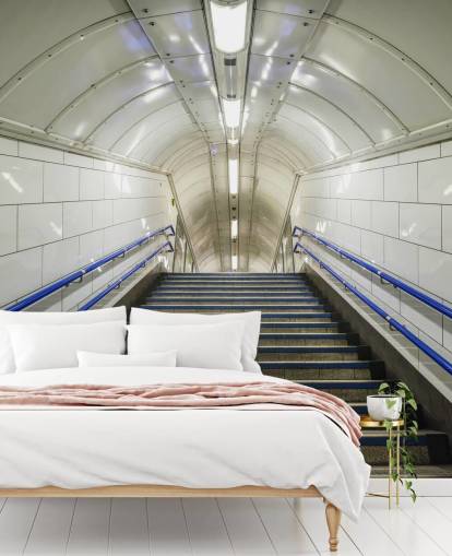 Blå og Hvid Trapper Baggrund