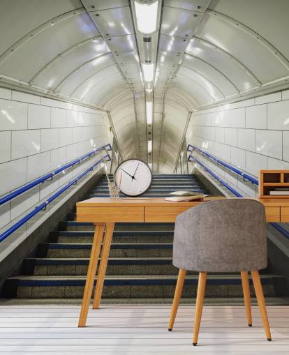 Blue and White Stairs Wallpaper