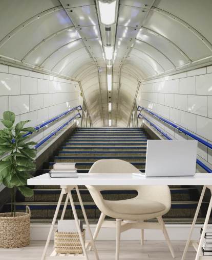 Papel pintado Escaleras azules y blancas