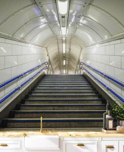 Papier peint Escaliers Bleu et Blanc