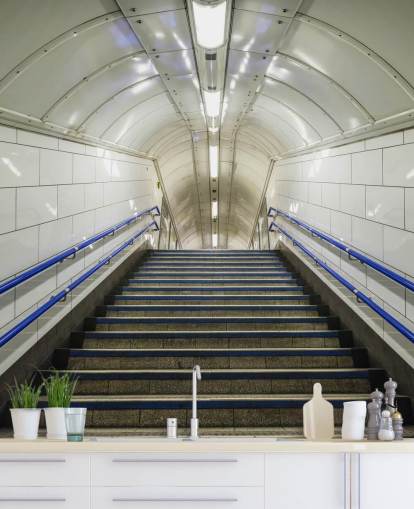 Blue and White Stairs London Underground Wallpaper Blue and White Stairs London Underground Wallpaper