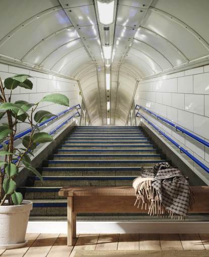 Blue and White Stairs Wallpaper