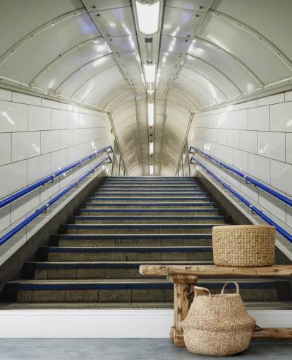 Papier peint Escaliers Bleu et Blanc