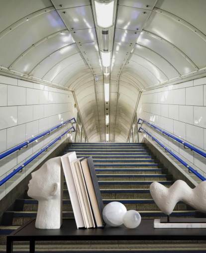 Blue and White Stairs Wallpaper